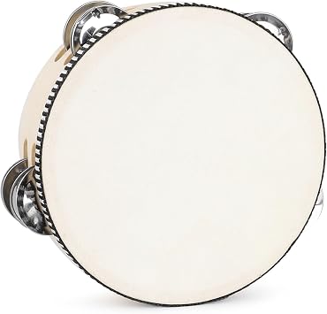 LIEKE Tambourine 6 Inch MIni Hand Drum with 4 Pairs Double Row Metal Jingle