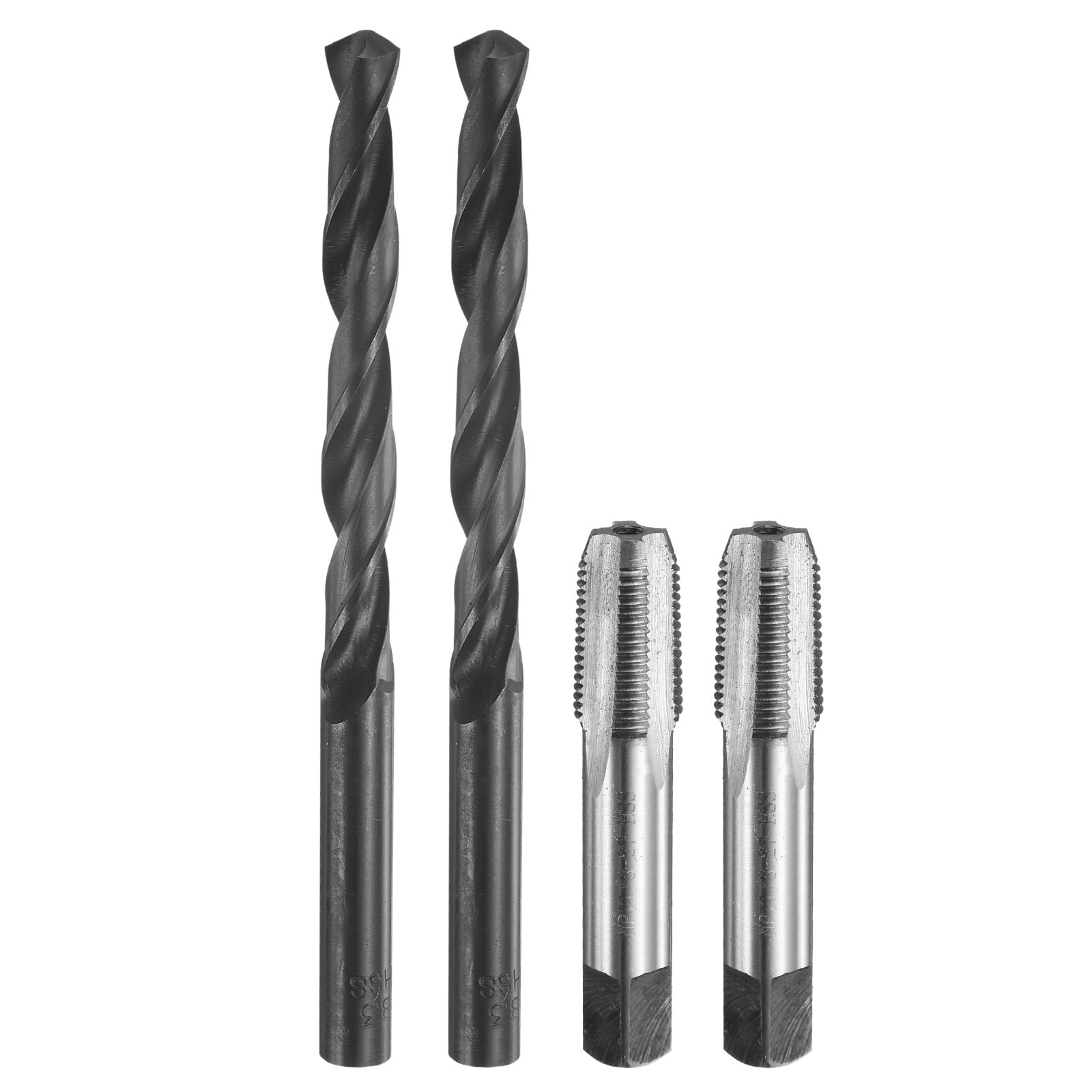 Set di maschi e punte da trapano, 2 maschi per filettatura a scanalatura dritta NPT 1/8-27 e 2 punte elicoidali da 8,3 mm, kit di utensili per filettatura HSS-6542 in ossido nero/non rivestito