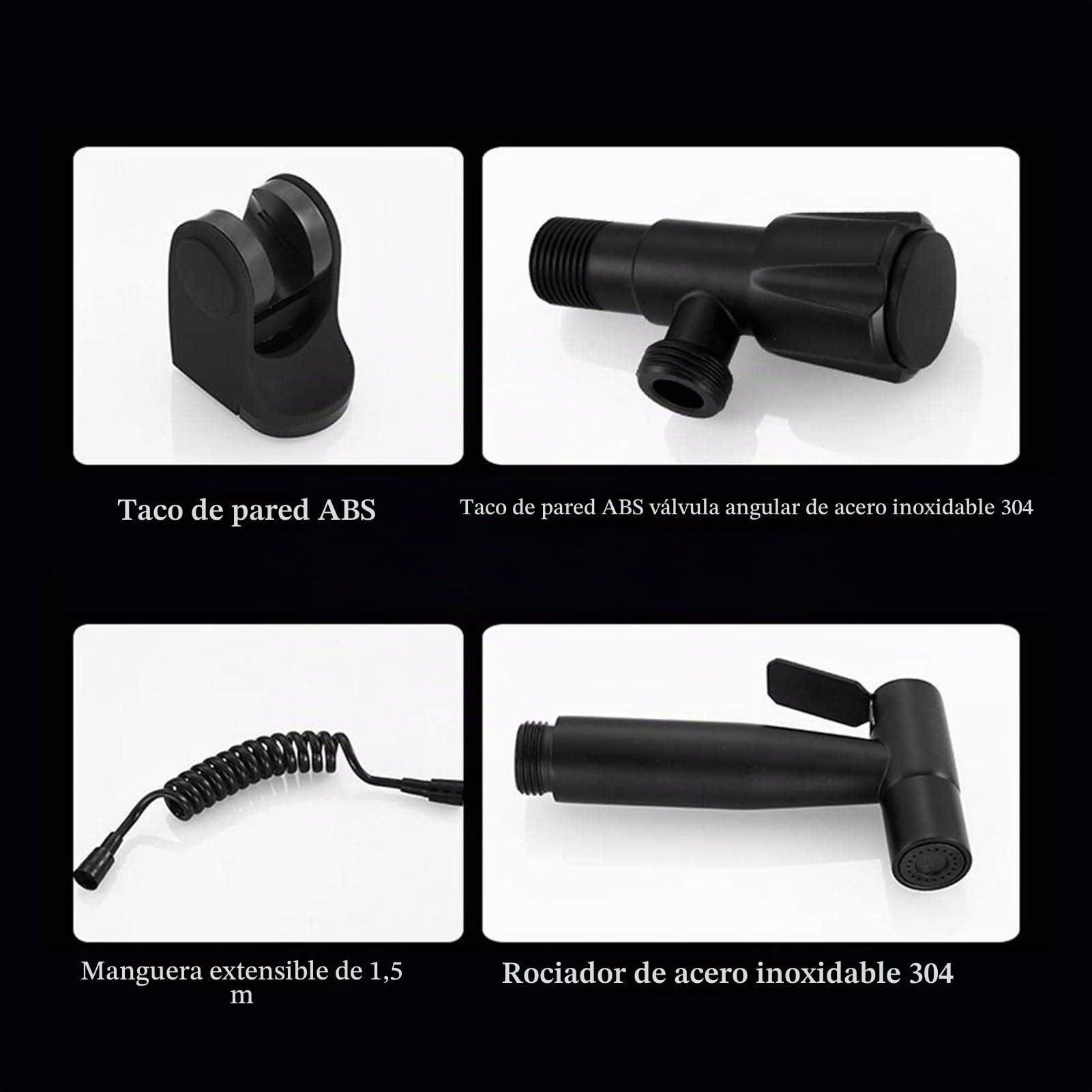 Pulverizador bidé, Bidet para WC de mano Kit de manguera de soporte de cabeza de pulverizador de lavado femenino negro G1/2 accesorios de baño de rosca inoxidable