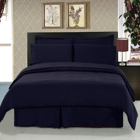Royal Hotel's 8pc Queen size Bed-in-a-Bag Solid Navy 300-Thread-Count Siberian Goose Down Comforter 100 percent Egyptian-Cotton 100% Cotton - includes sheets and Duvet Cover Sets