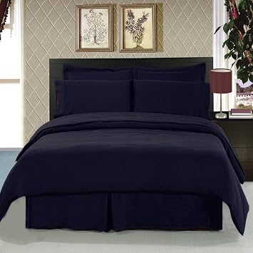 Royal Hotels 8pc Queen size Bed-in-a-Bag Solid Navy 300-Thread-Count Siberian Goose Down Comforter 100 percent Egyptian-Cotton 100% Cotton - includes sheets and Duvet Cover Sets
