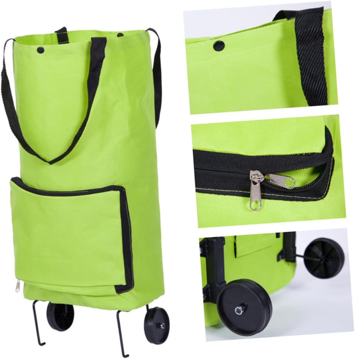 Foldable Reusable Shopping Trolley Bag with Wheels Eco-Friendly Oxford Cart for Grocery Travel Camping and Beach Capacity Compact Storage Green