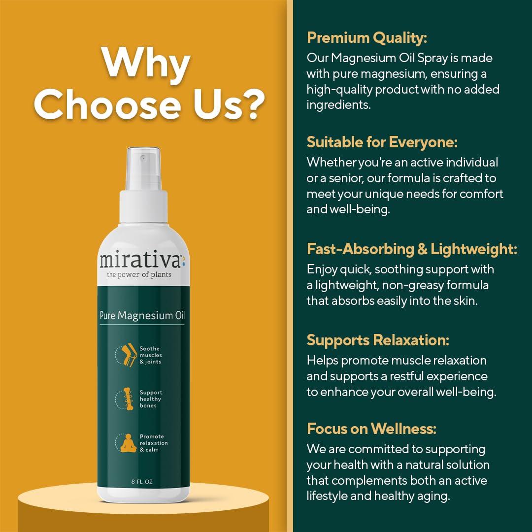 Trulore Mirativa - Espray de aceite de magnesio, apoya la recuperación muscular y alivia la tensión. Magnesio tópico para relajación después del entrenamiento. Fórmula ligera de absorción rápida para