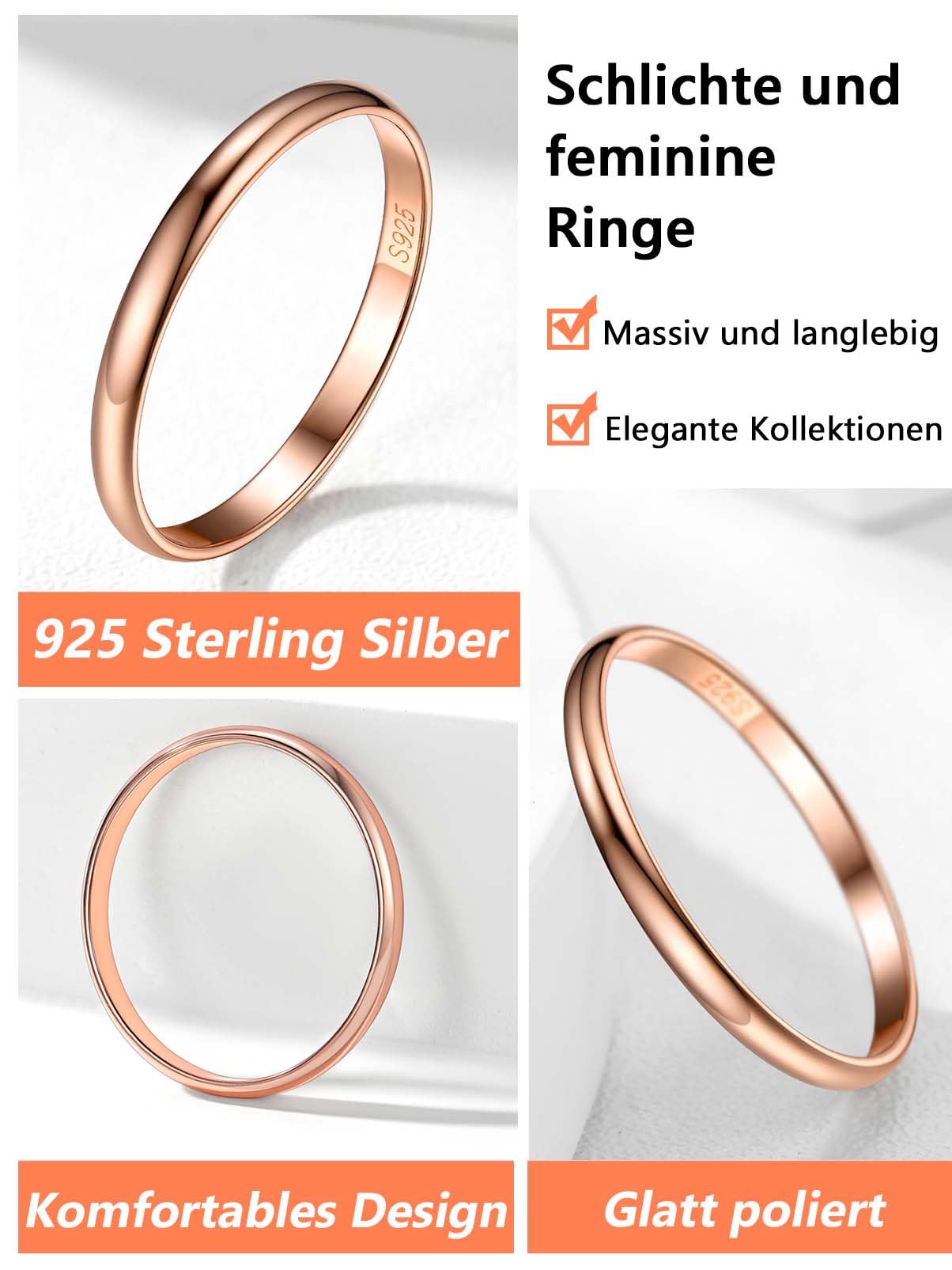 Silvora 925 Silber Damen Ring 2mm/3mm/5mm breit Personalisierter Fingerring mit Gravur Schlichter Verlobungsring Ehering Hochzeitsring in Silber/Rosegold/Schwarz Ringgröße 46.8(14.8)- 67.2(21.25)