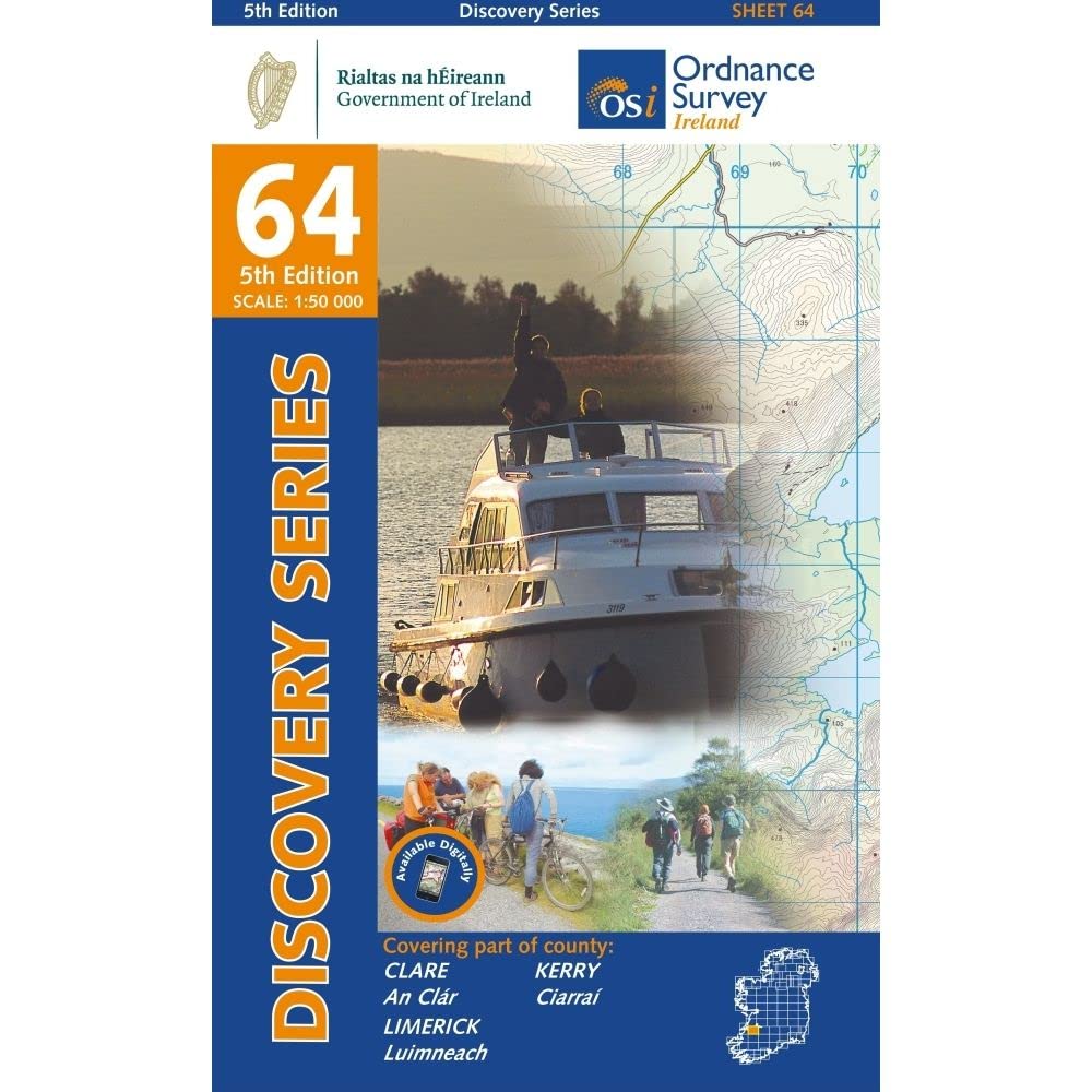 Clare, Kerry and Limerick Map | Glin, Tarbert, Rathkeale & Newcastle West | Ordnance Survey Ireland | OSI Discovery Series 64 | Ireland | Walks | ... Adventure: Limerick, Kerry (Irish Discovery)