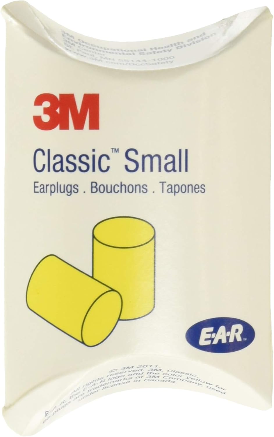 3M 3101103 Ear Classic Small Earplugs in Pillow Paks, PVC Foam, Yellow, 200 Pairs