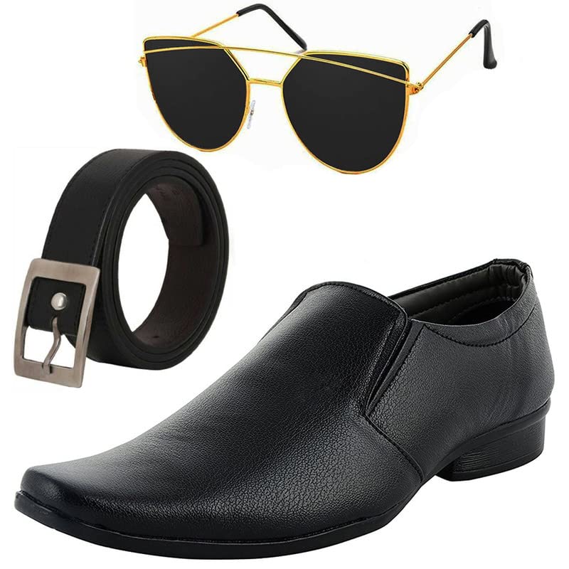 Stylish & Fashionable Men Formal Shoes with Free Belt & Unisex Black Dior Sunglasses Combo-image-11