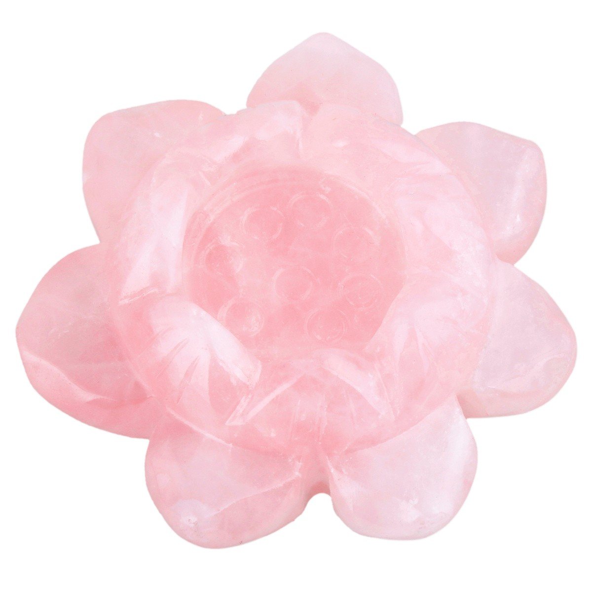 SUNYIK Handcarved Stone Lotus Flower Figurine Sculpture, Natural Healing Crystal Ball Stand Decoration, Rose Quartz, 2"