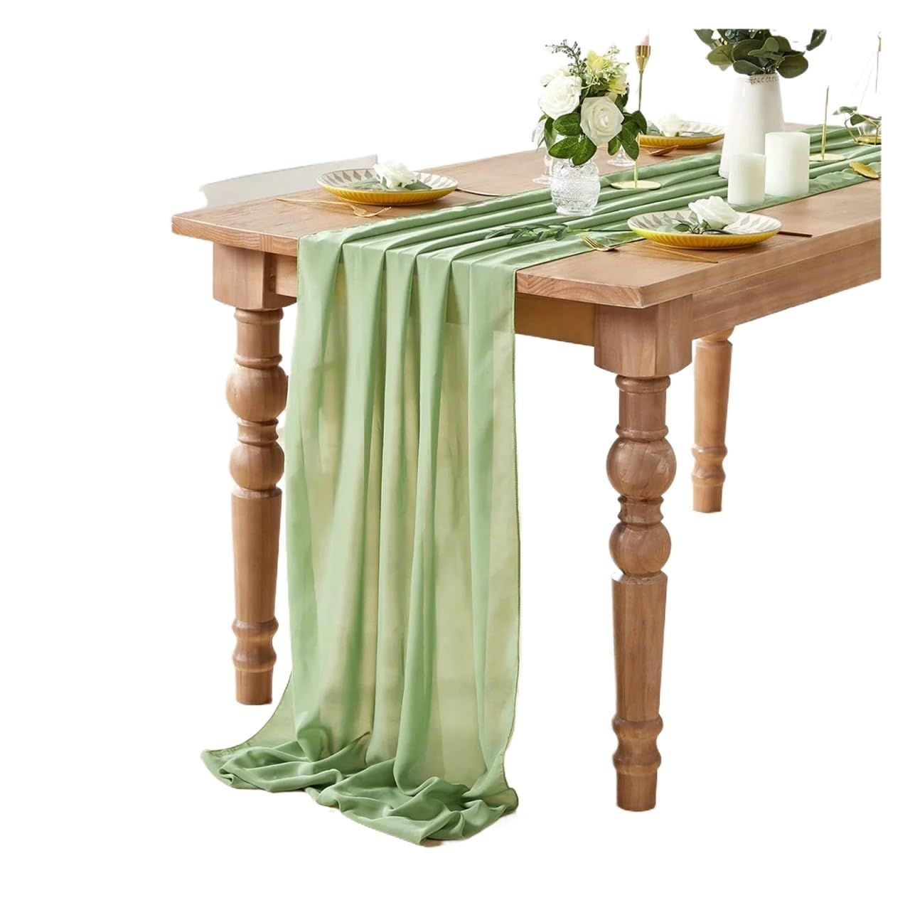 Chiffon Table Runner Chiffon Table Runner, Gauze Wedding Arch Chair Sashes ,for Party Festival Birthday Decor(Sage green,30x180cm)