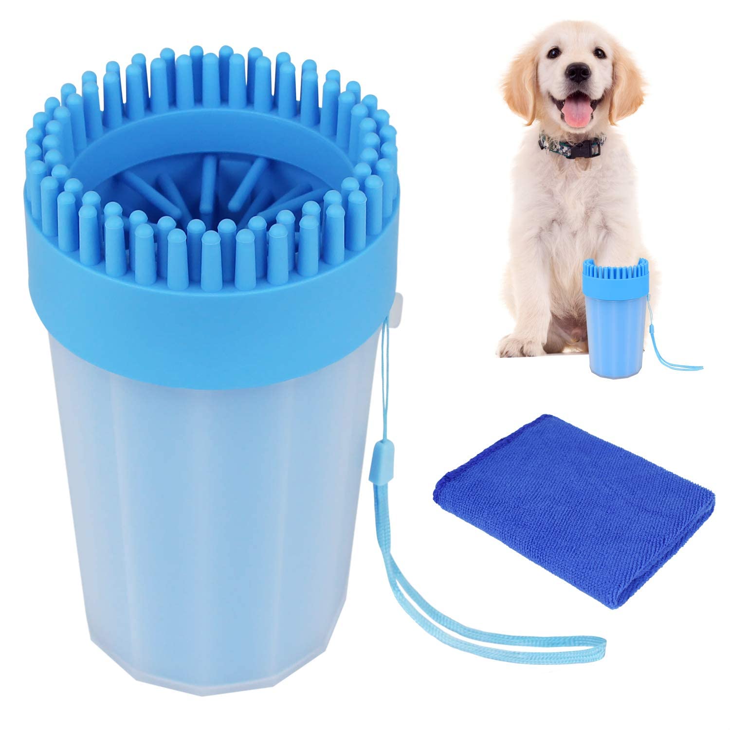 HPPFO Dog Paw Cleaner,Portable Pet Paw Cleaner Cup with Soft Silicone Bristles for Cleaning Dirty Muddy Paws,Massage Grooming Dirty Claws-Grey