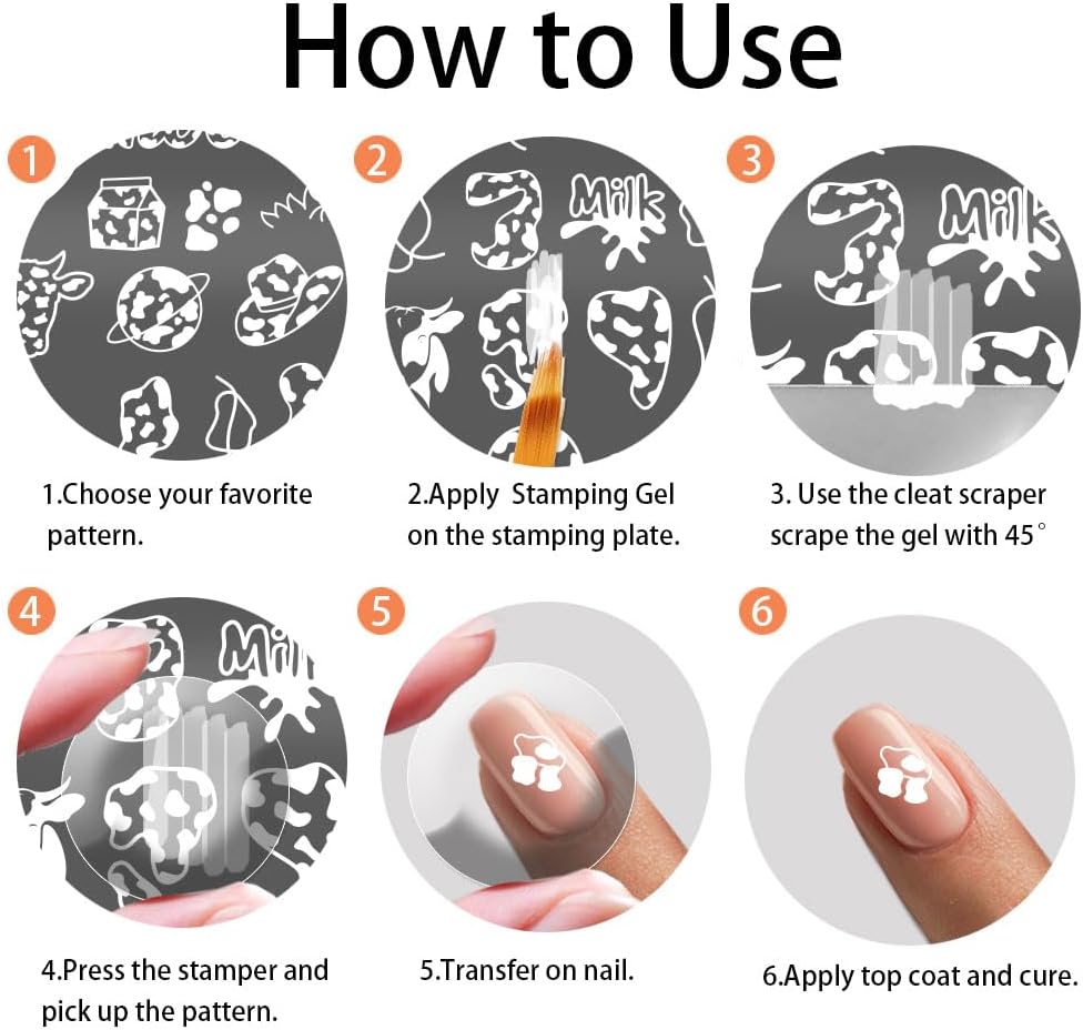 PH PandaHall 5pcs Cow-Theme Nail Stamping Plates Cute Animal Nail Art Templates Cow Spots Nail Art Stencils Nail Image Plates Leopard Print Nail Stamp for Women Nail Design Manicure Salon 4.7x2.3 Inch