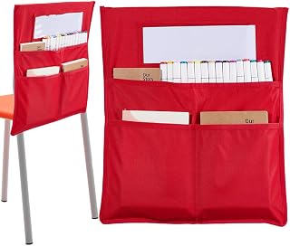 CRASPIRE Chair Buddy Storage Pocket, Red, 19 x 16.5 inch | Chair Back Organizer, Name Tag Label Slot, Multiple Pockets, For School Home Classroom Preschool Daycare