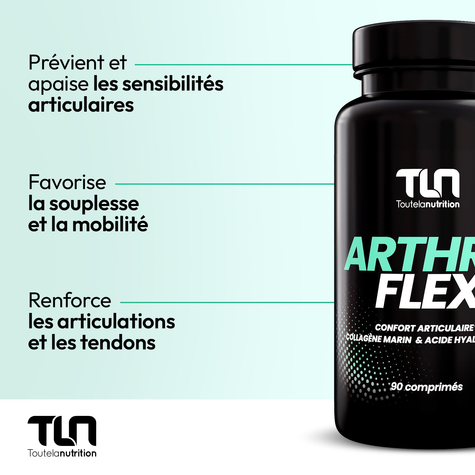 Arthro Flex | Articulations Douloureuses, Soulagement Rapide et Durable | Collagène, Glucosamine, Chondroïtine, MSM, Acide Hyaluronique | Souplesse, Flexibilité et Mobilité | 90 Comprimés | TLN