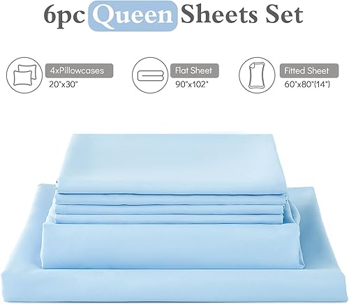 Miniatura 7 de ILAVANDE Serie 1800 - Juego de sábanas de 6 piezas, de microfibra supersuave, antiarrugas y transpirables, sábanas con esquinas profundas de 14