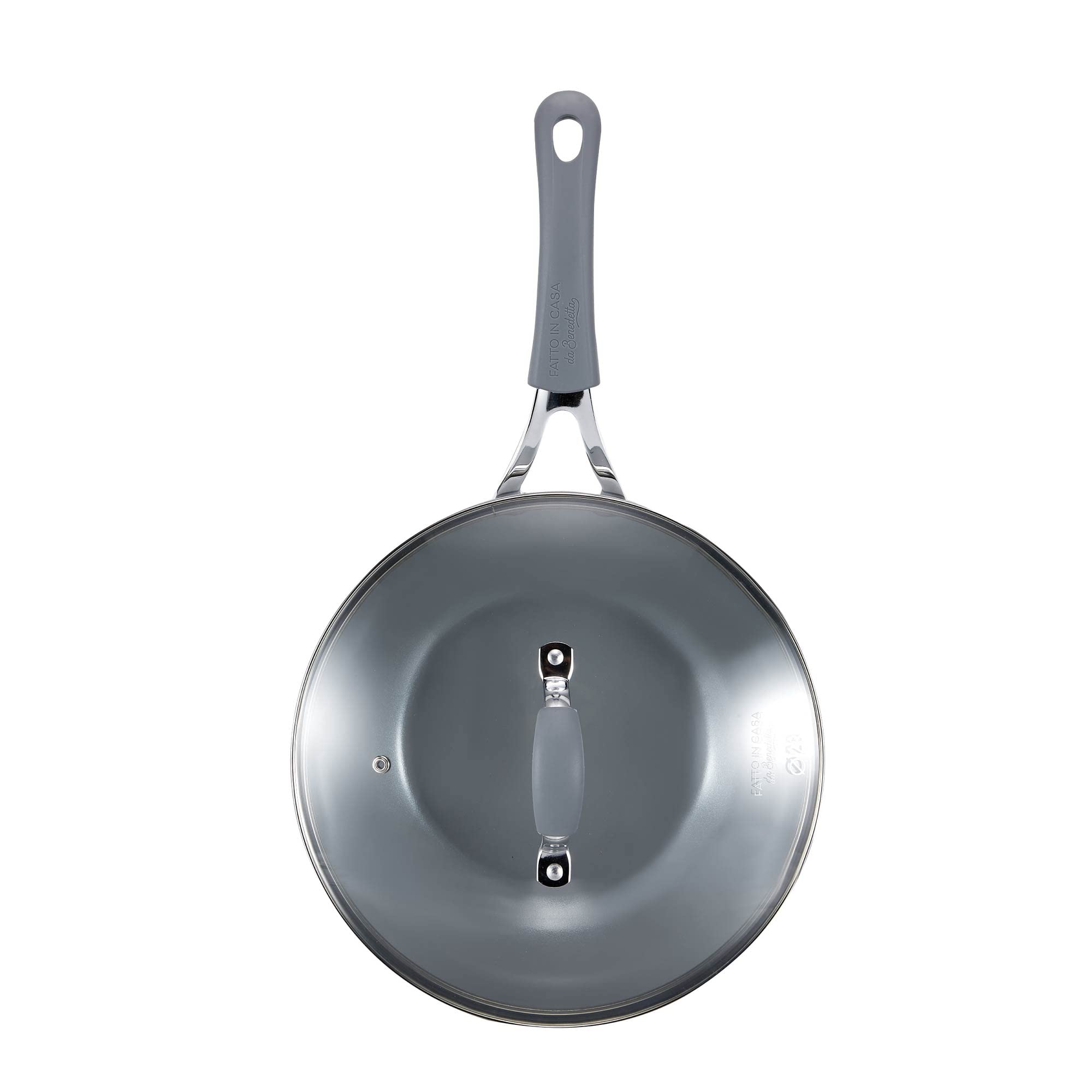 Fatto in Casa da Benedetta Wok Antiaderente (diametro 28 cm) in Alluminio 100% riciclabile con Coperchio in Vetro – Adatta anche per Induzione, Non contiene Metalli pesanti (Colore Grigio)