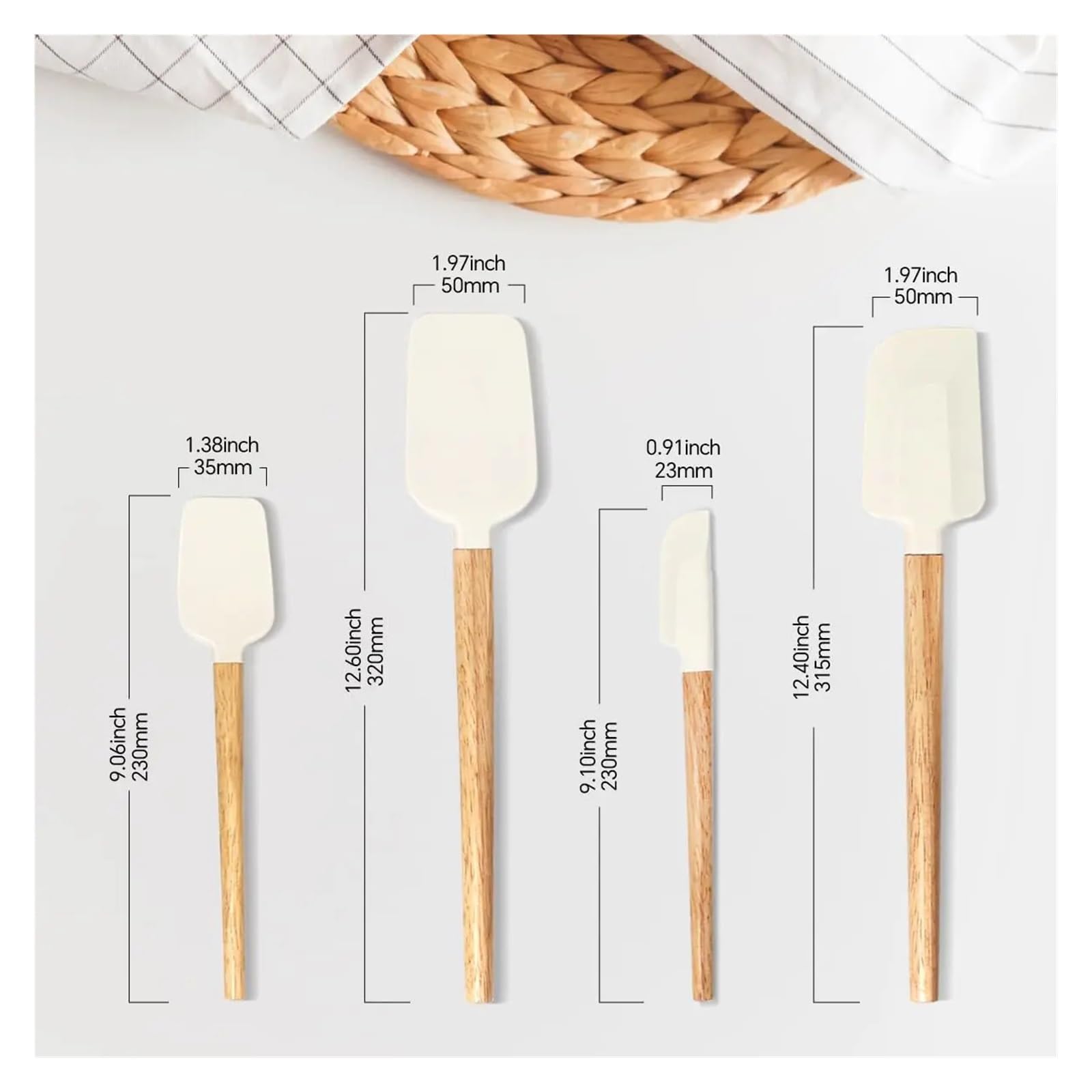 Kompatibel mit Küchenhelfer-Sets aus Silikon Holzgriff, inklusive 4-teiligem Antihaft-Spatel-Set Gummi, spülmaschinenfest