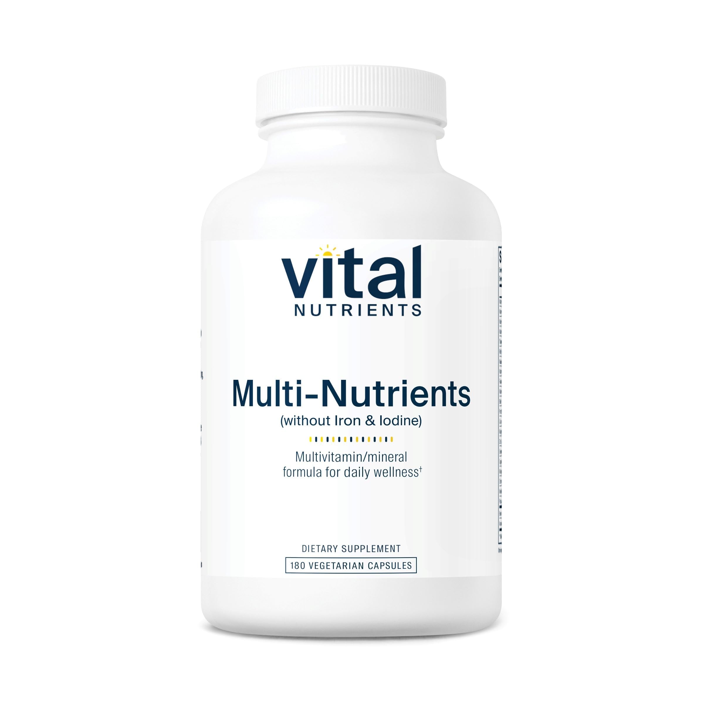 Multi-Nutrients with No Iron or Iodine | Comprehensive Vegetarian Daily Multivitamin and Mineral Formula with Potent Antioxidants* | Gluten, Dairy and Soy Free | 180 Capsules