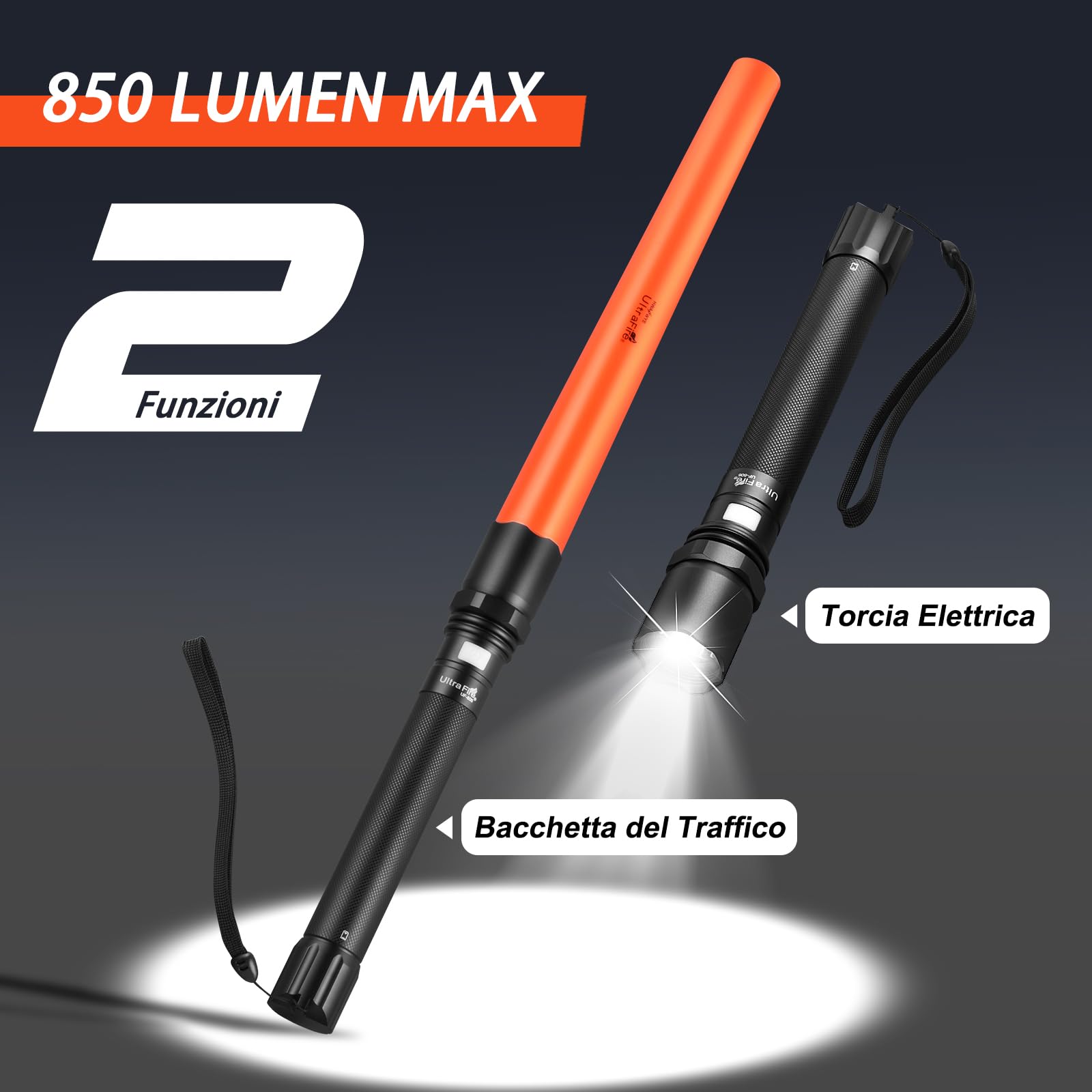 UltraFire Torcia a LED da 19 pollici, con barra di segnalazione da 850 lumen, 3 modalità con lampeggiante rosso per il controllo del traffico, aeroporto, vigili del fuoco, parcheggio, emergenza, UF