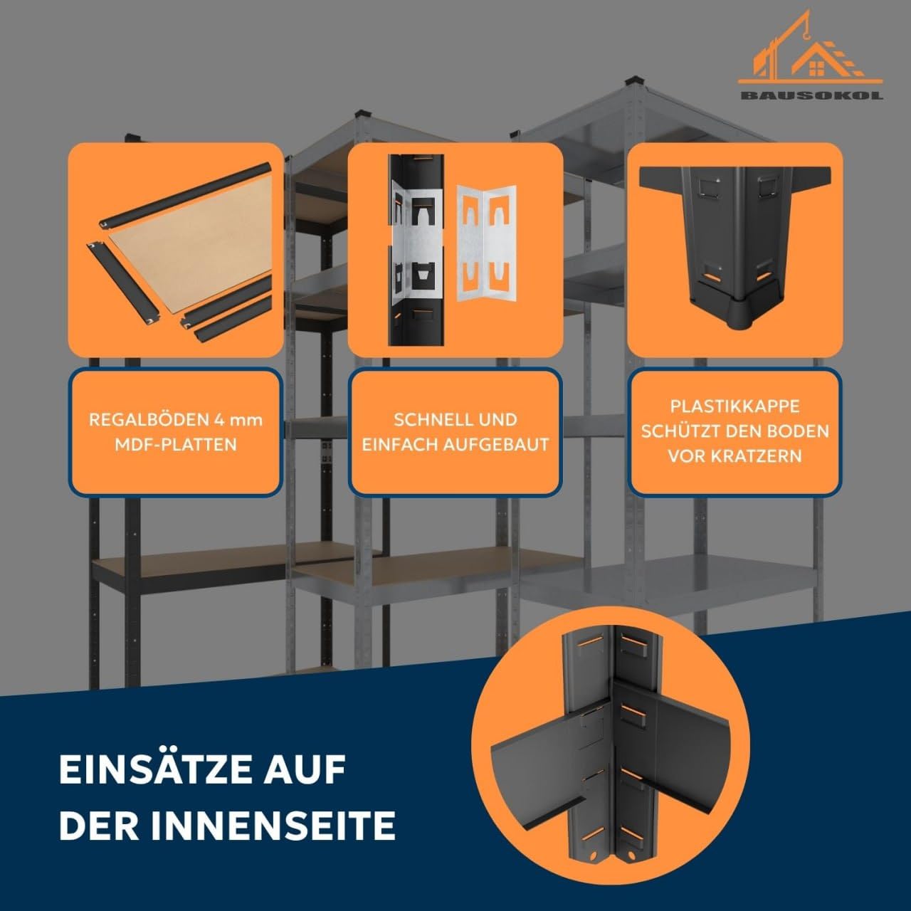 Metallregal 180x60x40 cm Schwarz – 5 MDF Böden – Tragkraft 875kg – Lagerregal, Werkstattregal, Kellerregal, Schwerlastregal