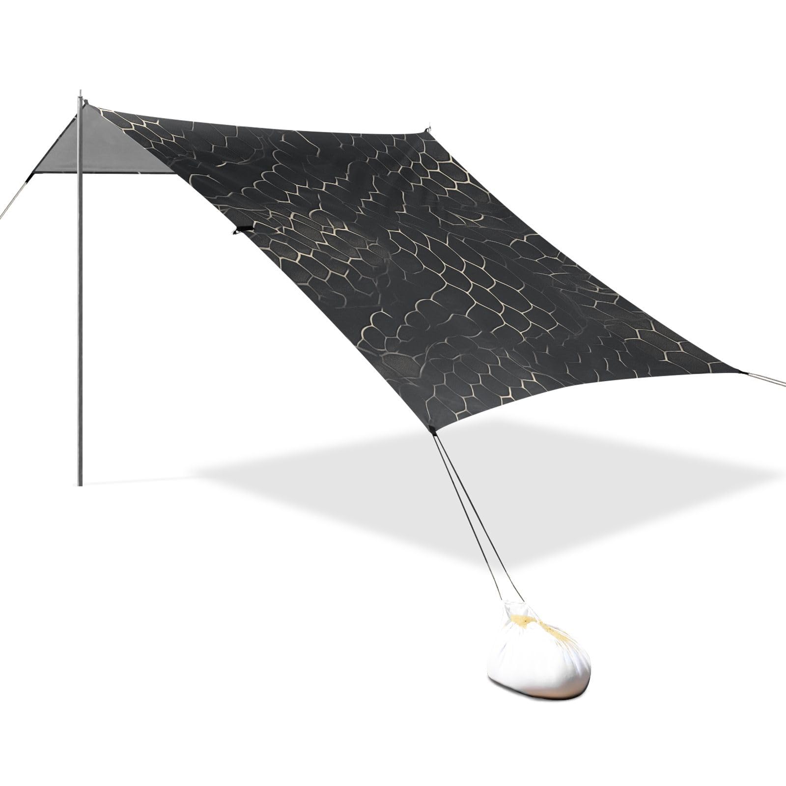 Snake Skin Print Style on The Backgroud of Darkgray Beach Cabana Tent UPF50+ Protection Easy Setup Large Portable Sun Shelter Includes Sand Shovel, Sandbags, Stability Poles for Camping,