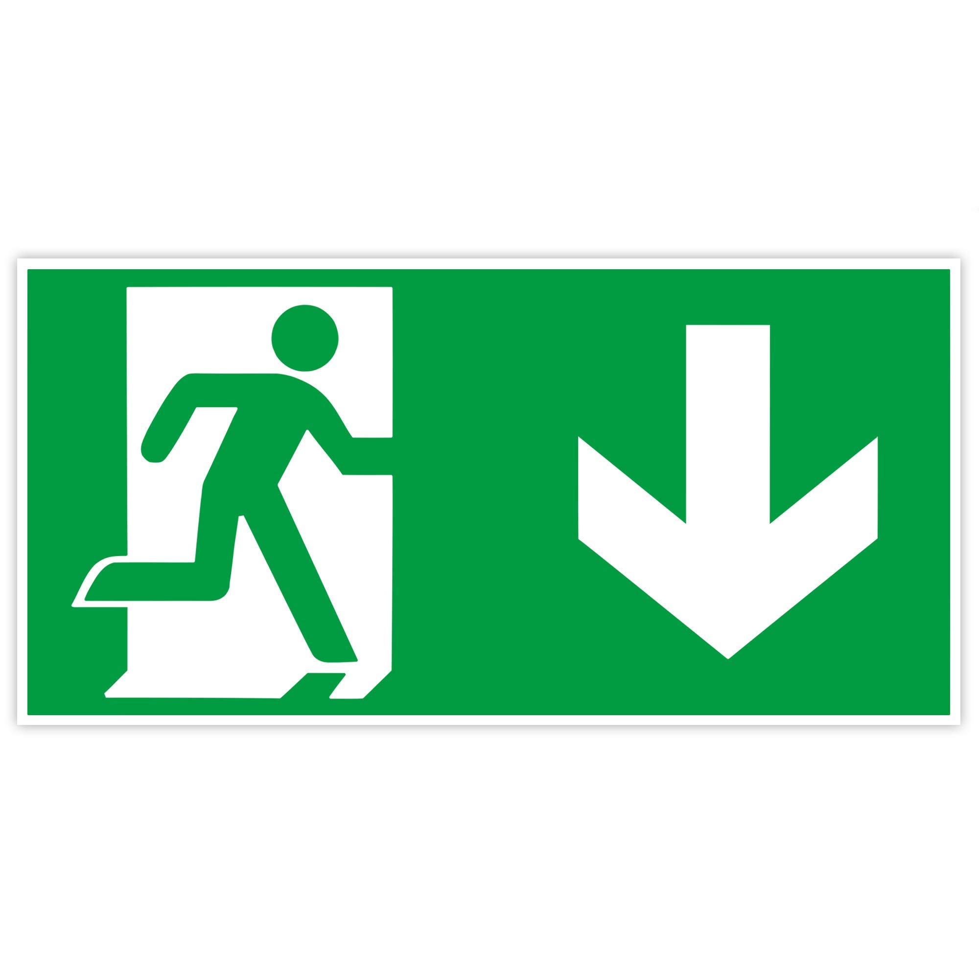 Hochwertiges Notausgangsschild Pfeil unten - 30x15 cm langnachleuchtend + selbstklebend - Original Protecticure Fluchtwegschild PVC -Rettungszeichen/Rettungsschild/nachleuchtend