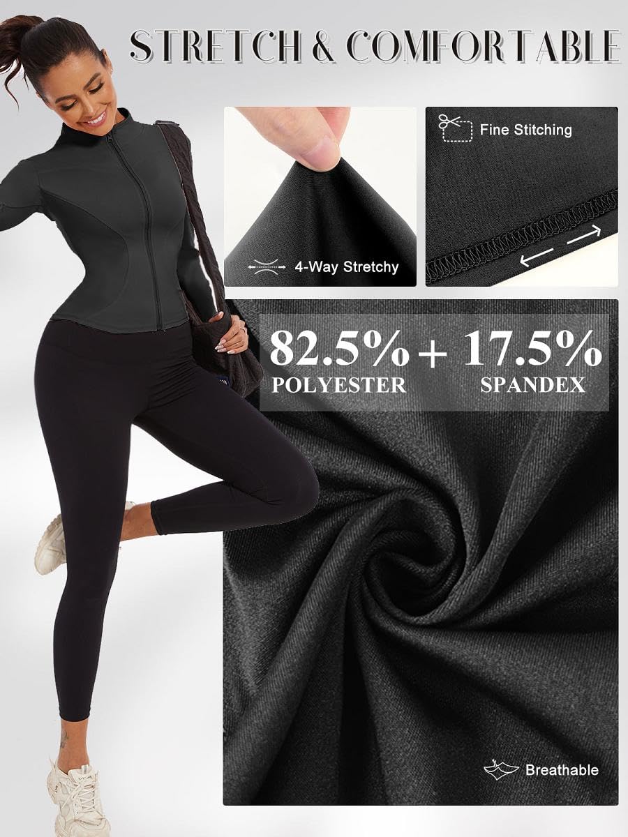 Veste de Sport Femme Veste de Course à Manches Longues Course Running Léger avec fermeture éclair Séchage Rapide Veste de Course avec Trous pour les pour Yoga Fitness