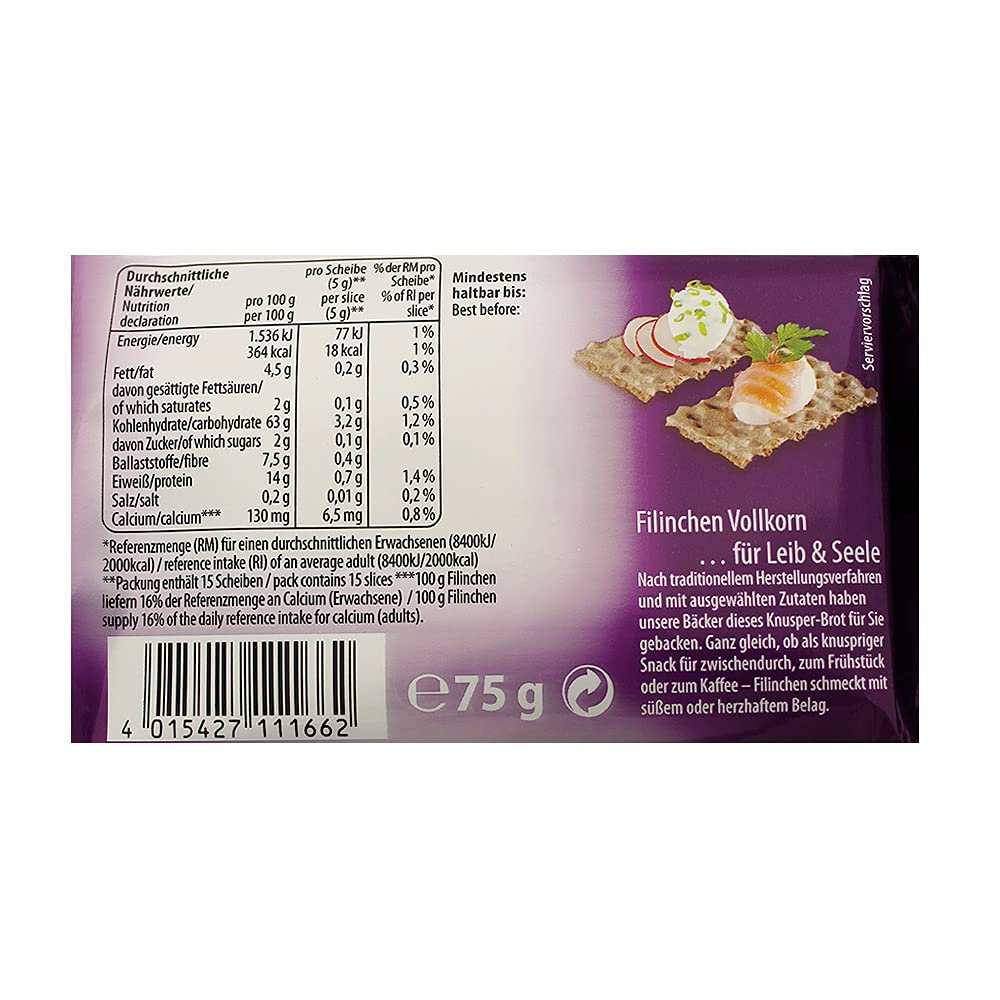 30er Pack Filinchen Das Knusper-Brot Vollkorn 30 x 75 g laktosefrei zuckerarm natriumarm