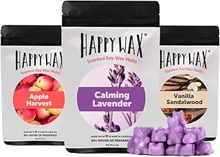 Happy Wax Fan Favorites Collection Scented Natural Soy Wax Melts – 6 Total Oz. of Scented Wax Melts, Collection Includes 2oz Apple Harvest, 2oz Calming Lavender, and 2oz Vanilla Sandalwood