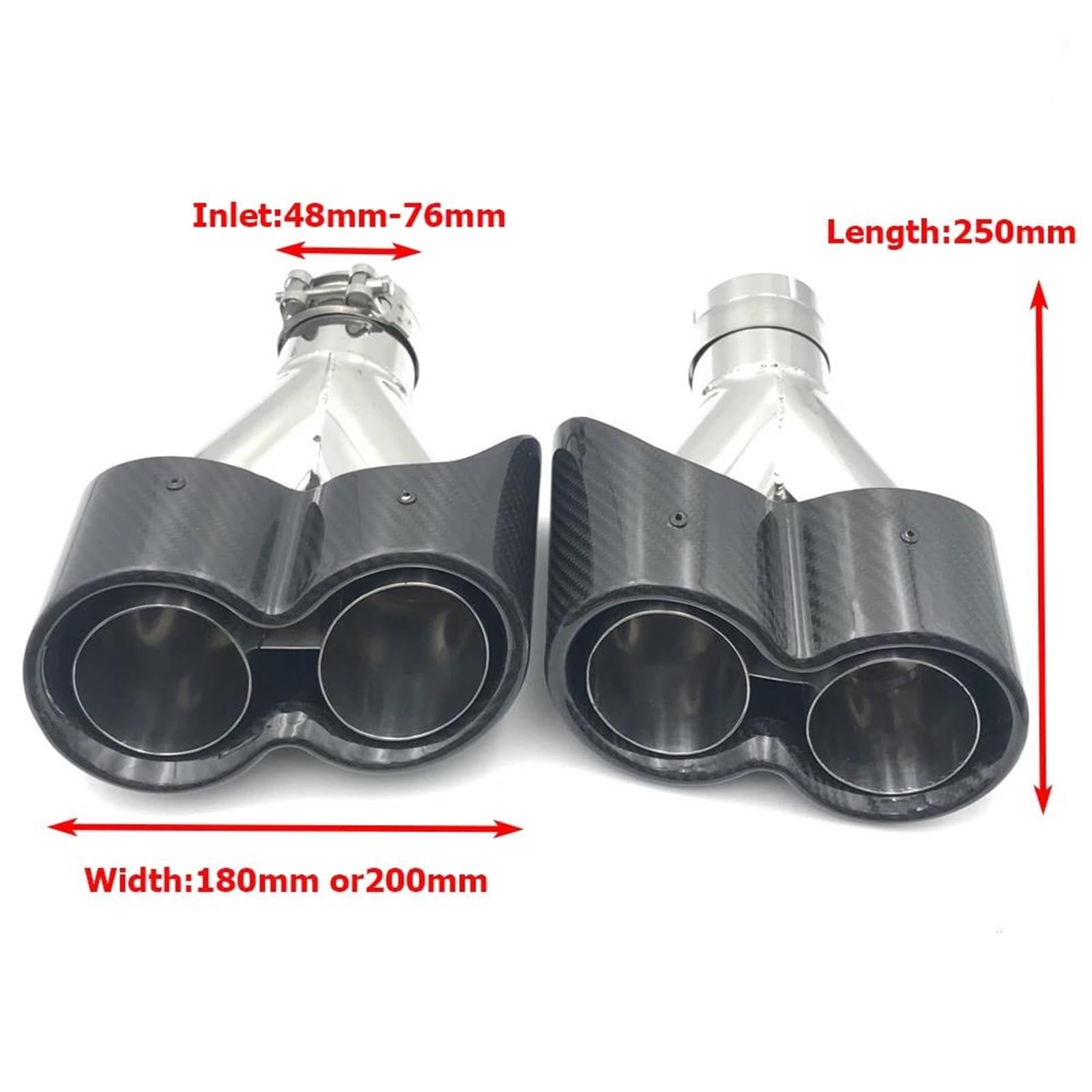 1 Paio di Terminali di Scarico Doppi in Acciaio Inossidabile Lucido Terminali di Scarico Universali Modello Y Silenziatori per Auto. Terminale di Scarico per Auto(ID 73mm-OD 180mm)