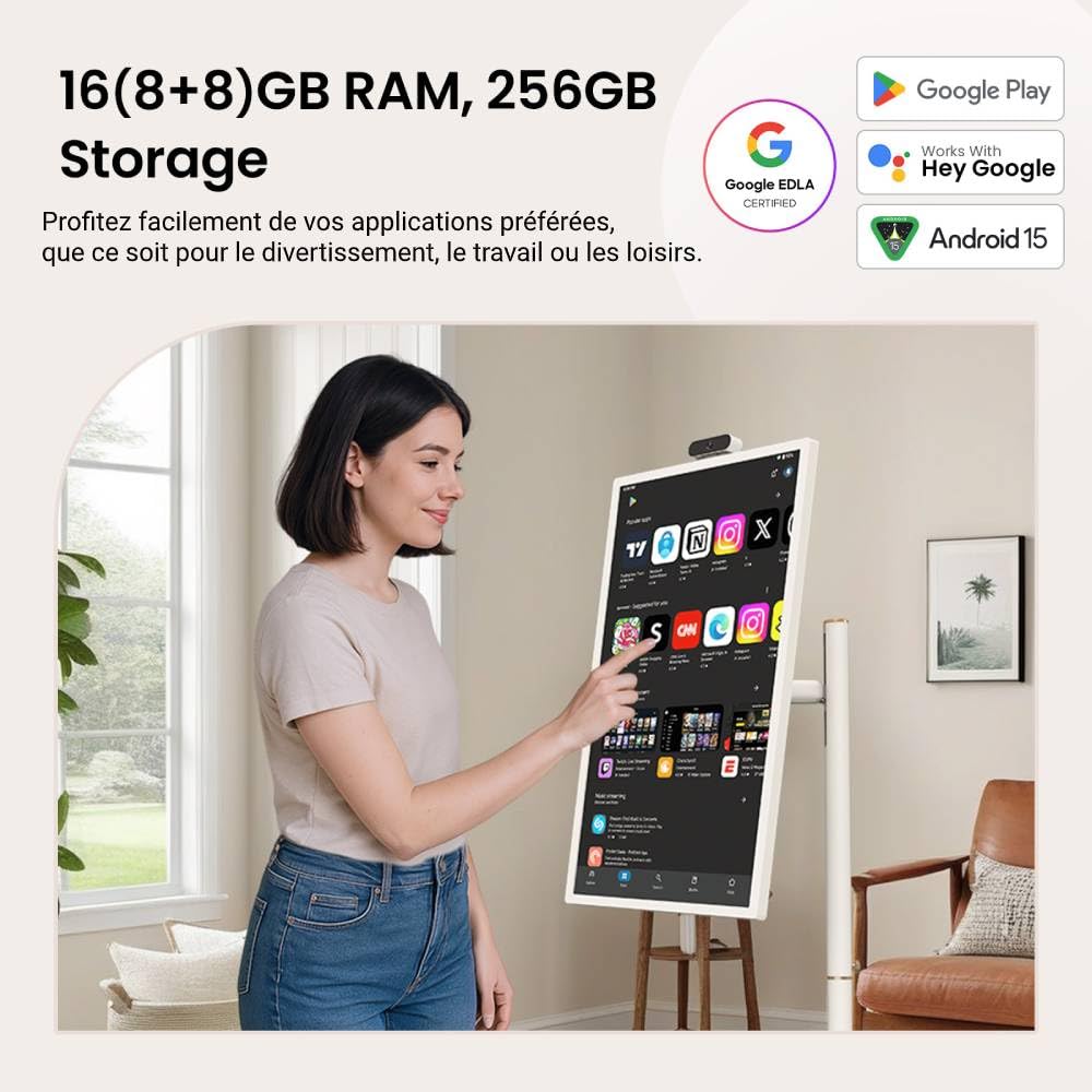 ApoloSign 32 Pouces 4K Moniteur Portable, avec écran Intelligent Rotatif, écran Tactile, système d'exploitation Android, Batterie intégrée, Rotation complète à 360 degrés