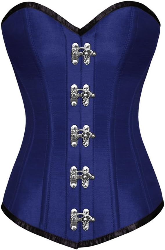 Blue Satin Burlesque Costume Longline Overbust Plus Size Corset Waist Training