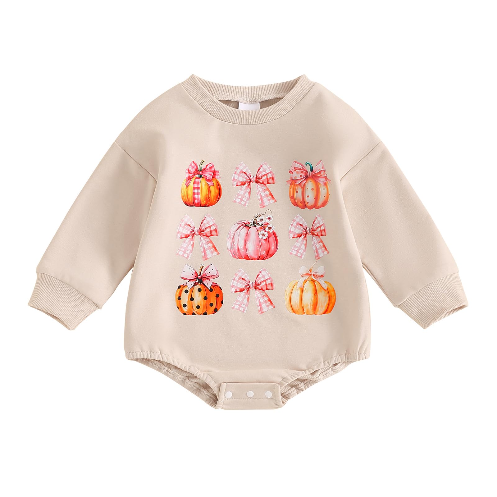 DcohmchBaby Girl Halloween Outfit Pumpkin Print Romper Long Sleeve Round Neck Bodysuit Onesie Newborn Fall Clothes