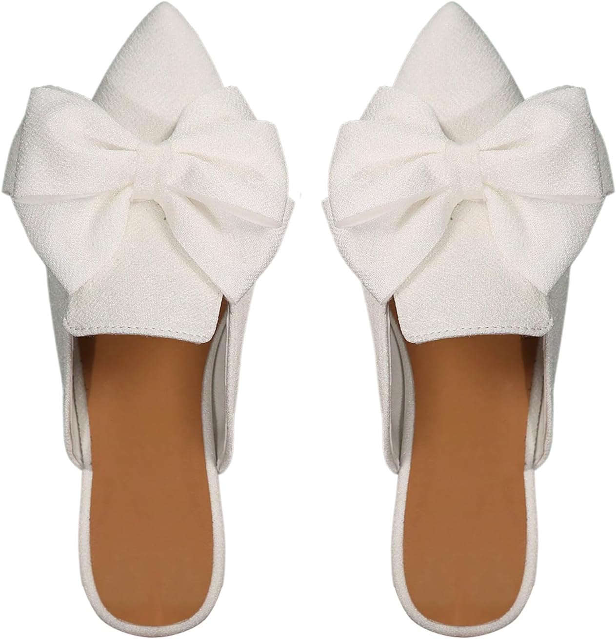 BEAUDRM Women's Bow Mules Dressy Pointed Toe Flat Shoes Backless Loafers Slide Sandals Casual Slides Work Shoes