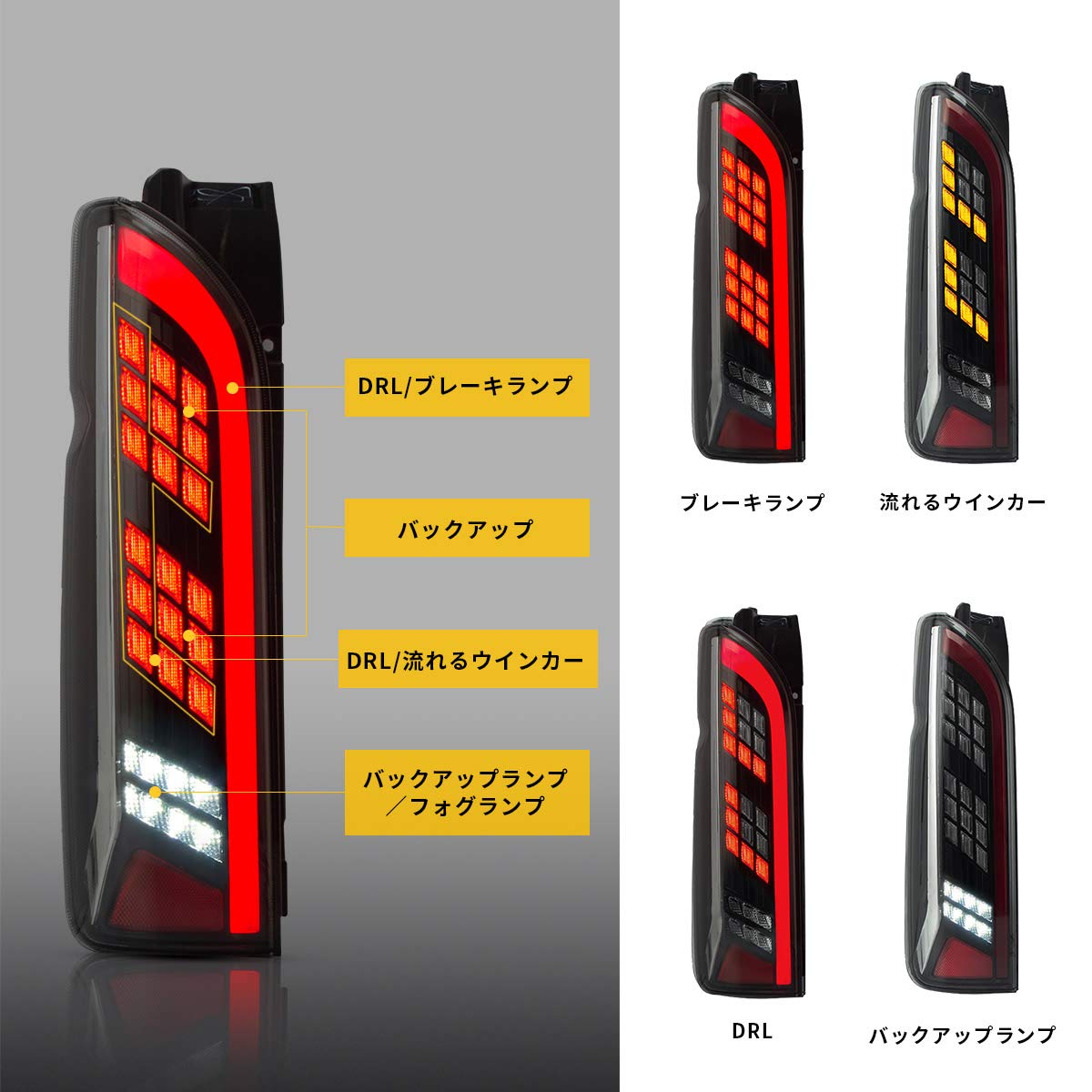 Amazon | VLAND トヨタ ハイエース 200系 テールランプ 1~6型 流れる