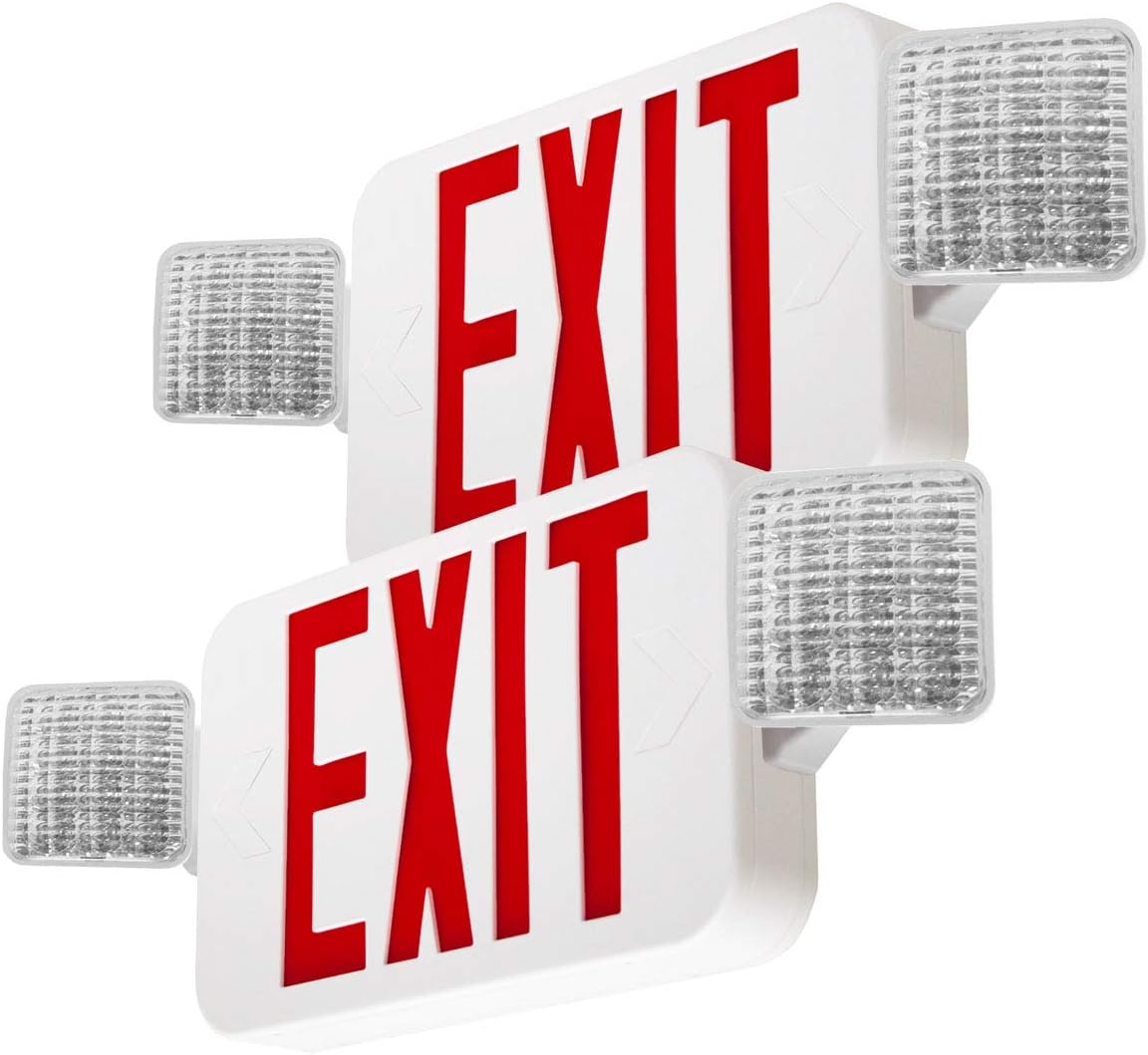 LFI Lights Combo Red Exit Sign with Emergency Lights White Housing