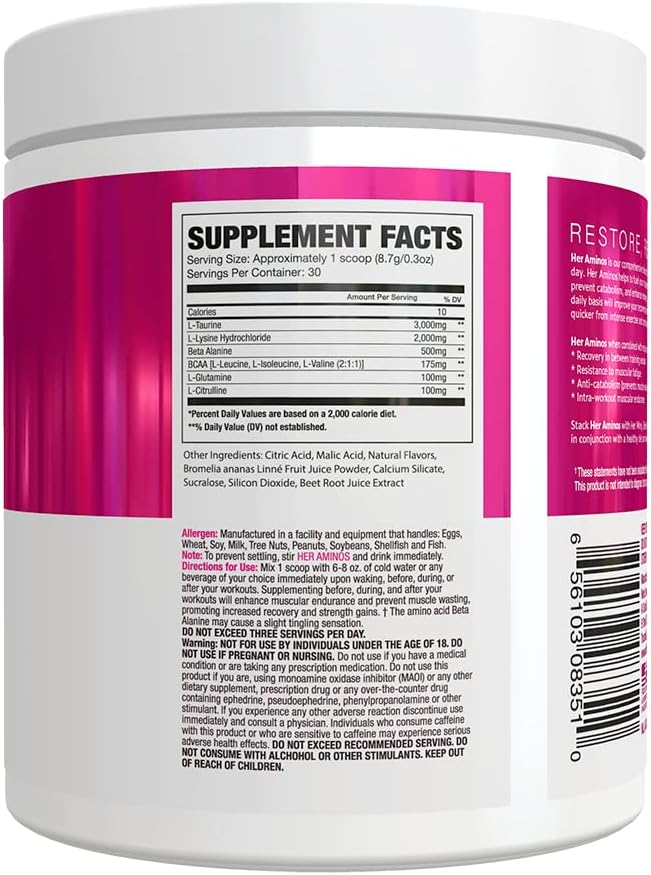 NLA for Her - Her Aminos - (Rainbow Candy- 30 Servings) - Comprehensive BCAA Amino Acid Blend - Supports Endurance, Helps Build Lean Muscle, Improve Hydration & Enhance Recovery, Vegan, GF, 10 Cals