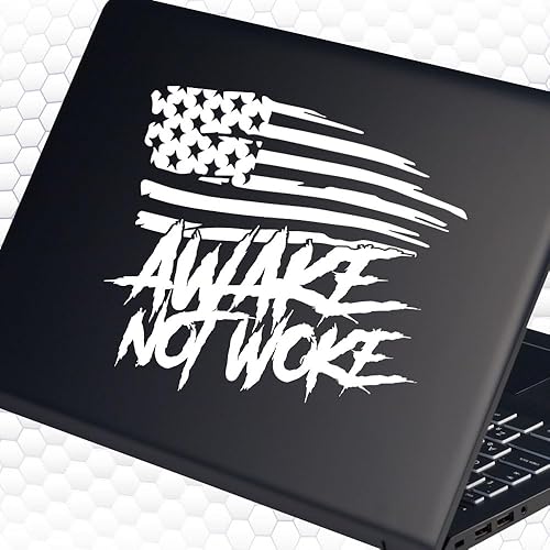 Miniatura 2 de Awake Not Woke - Adhesivo adhesivo para ventana de coche, diseño de bandera estadounidense, tamaño 8 x 7 pulgadas, color blanco