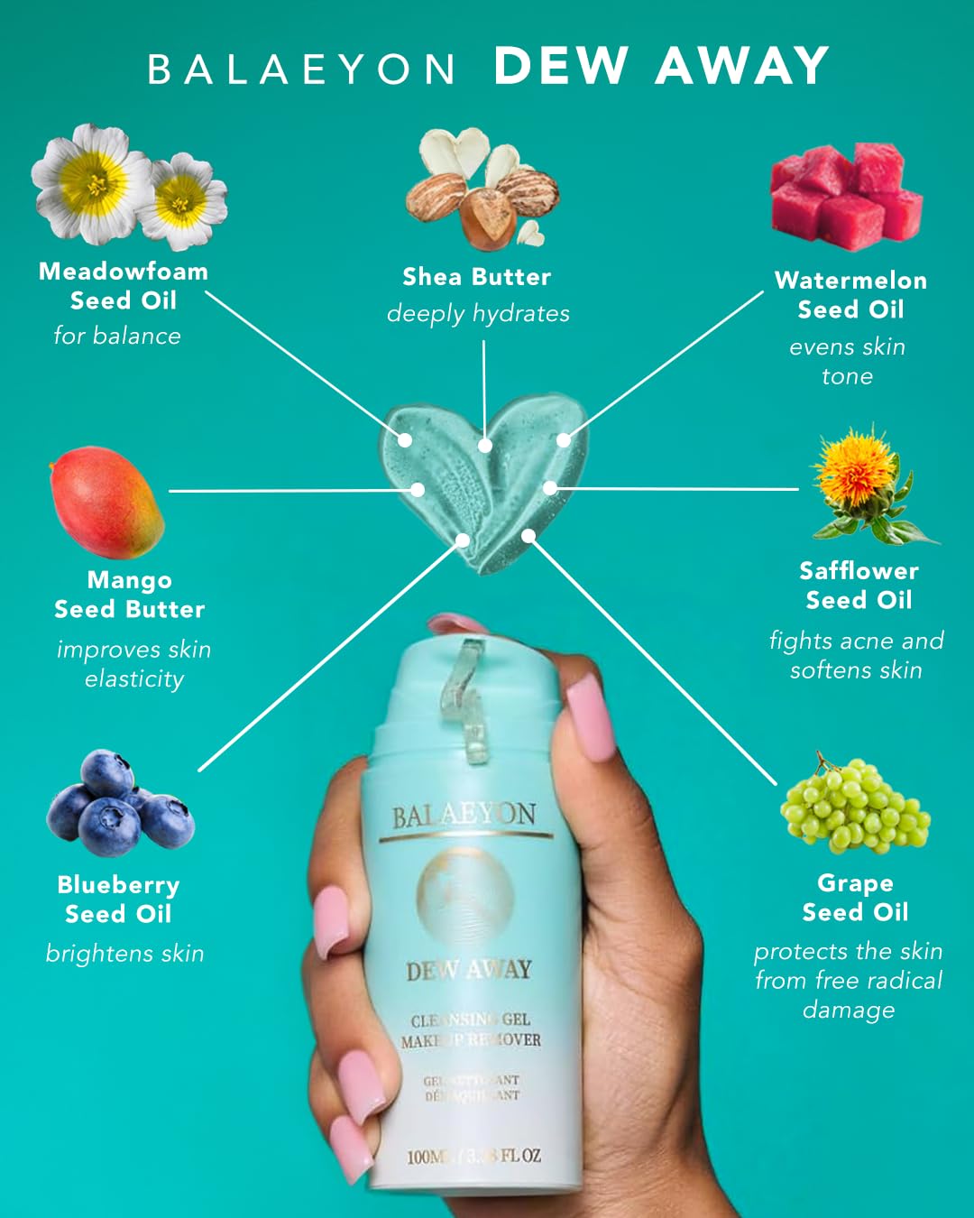 Cleansing Gel Makeup Remover, Removes Waterproof Mascara, 3-In-1 Cleanser, Oil Based, Moisturizing, Great For Sensitive Skin, All Natural, TSA Friendly, 3.38 fl oz - Image 6