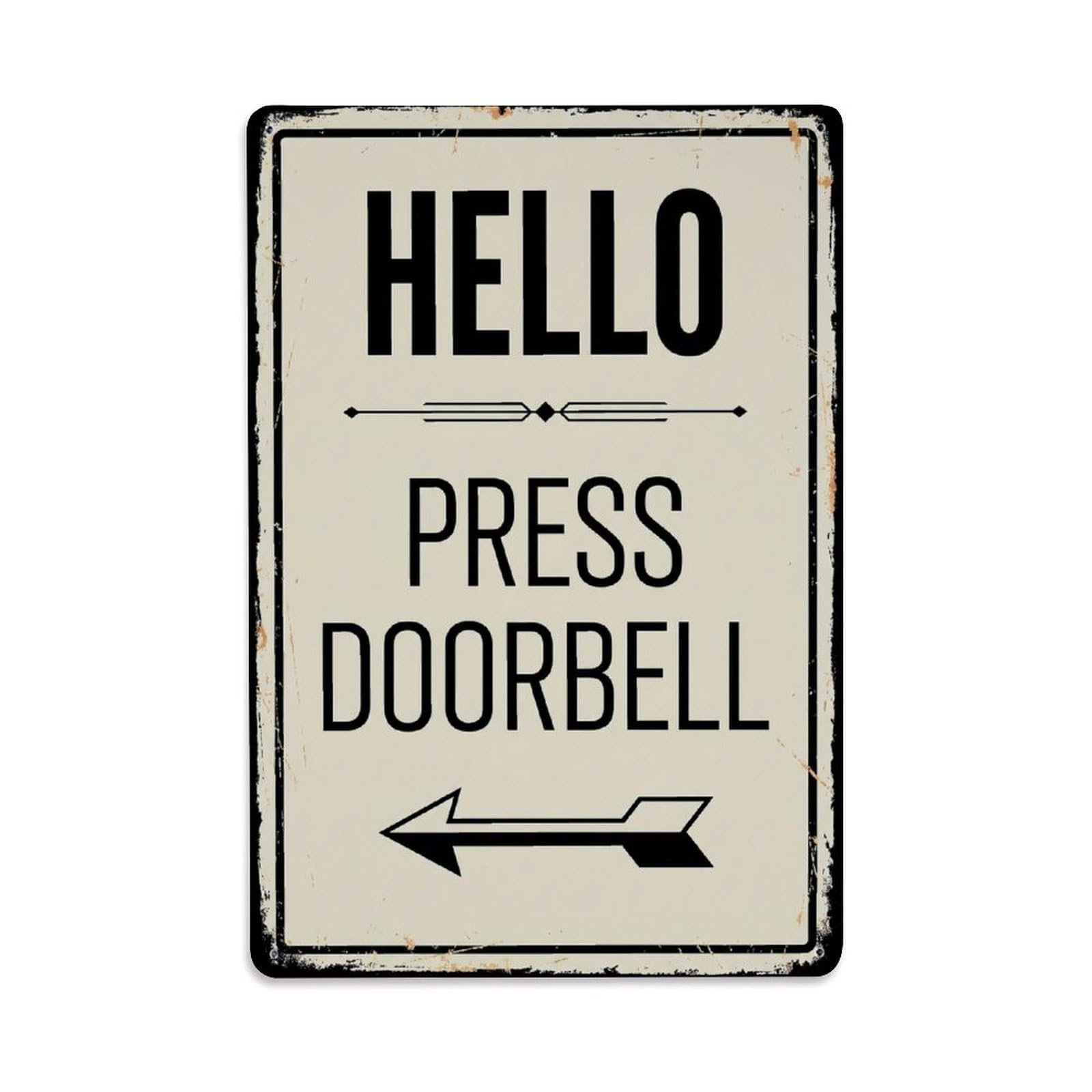 Metal Tin Sign Vintage Hello Press Doorbell Arrow Geometric