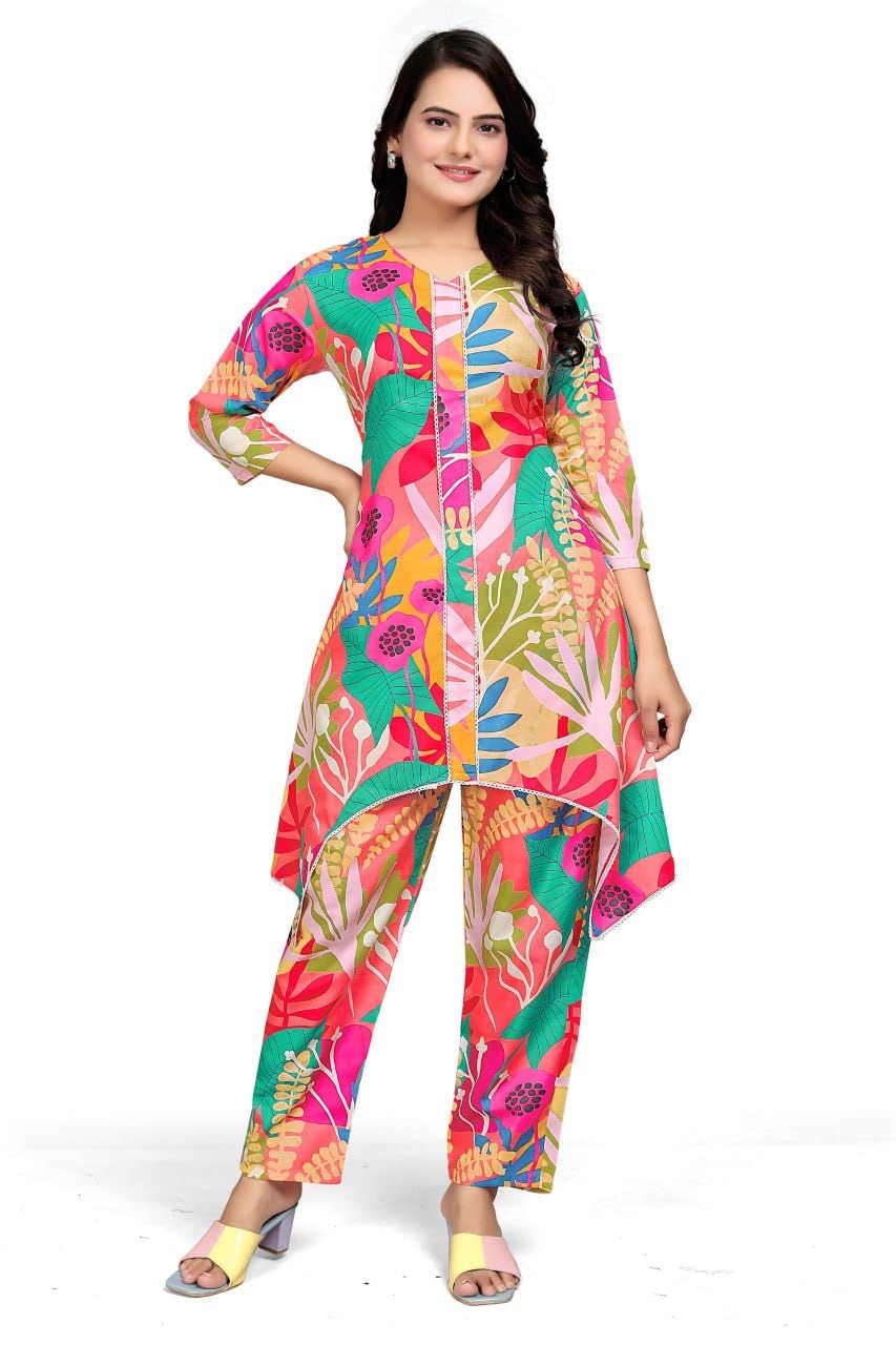a to z cart Women's Cotton Blend Digital Print Readymade Cord Set Dress MD CHARMI PINK-New-picture-13