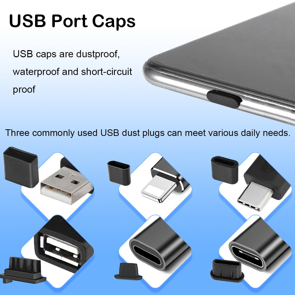 USB Cap Port Cover Silicone Anti-Dust Protector, USB C dla iPhone USB typu A Plug Cap dla żeńskiego końca męskiego końca, dla iPhone'a 14 13 12 11 Laptop Tablet Podwozie głośnika, 60 szt