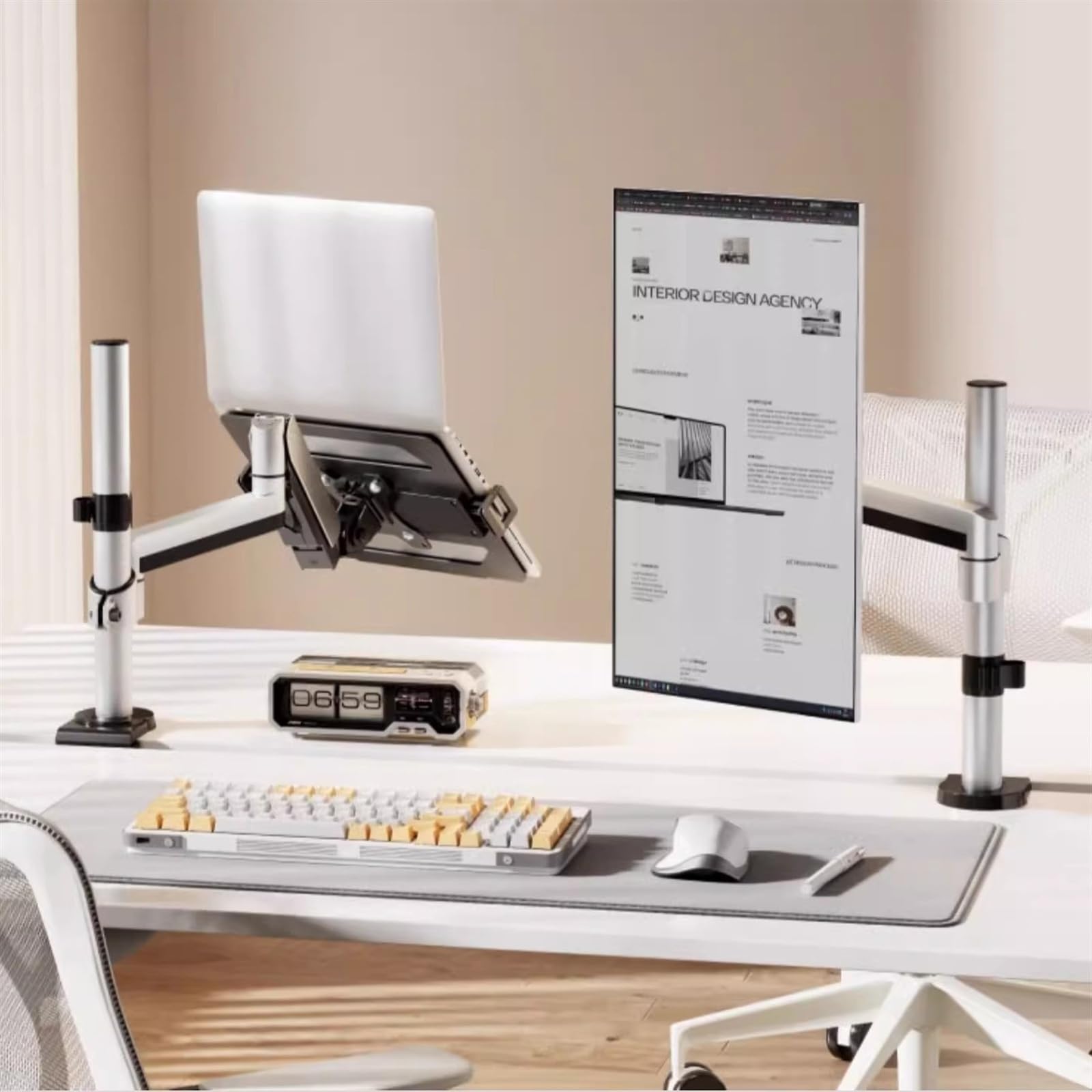 Supporto da scrivania per monitor Supporto da scrivania for laptop 2 in 1 con vassoio for monitor da 17-32" e laptop da 12-17", supporta 19,8 libbre, braccio da scrivania for laptop completamente rego