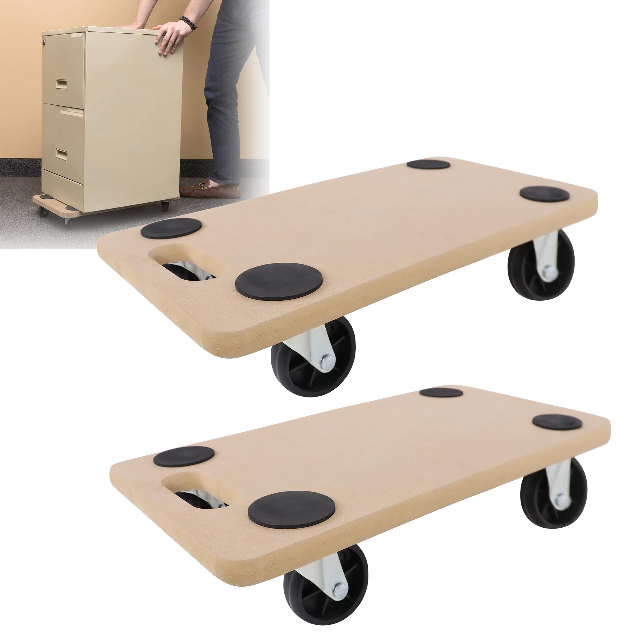 2 Stück Transportroller Rollbrett MDF Möbelroller Transporthilfe Möbel Roller, mit Integrierten Handgriff und Gummipads, bis zu 200 kg Tragkraft