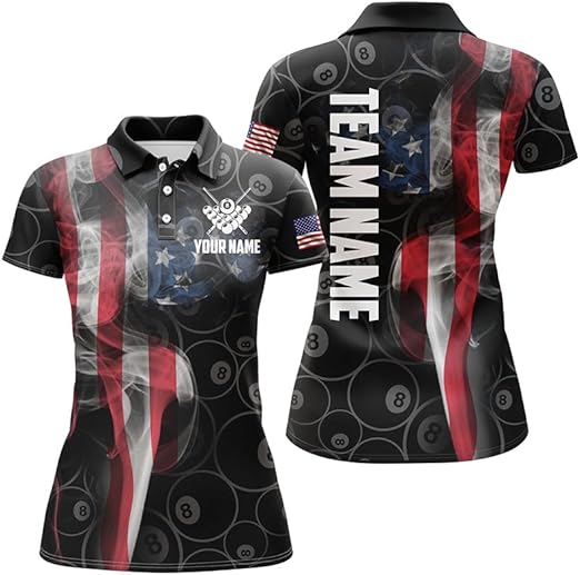 ChipteeAmz Personalized Vintage Smoke US Flag Billiard Polo