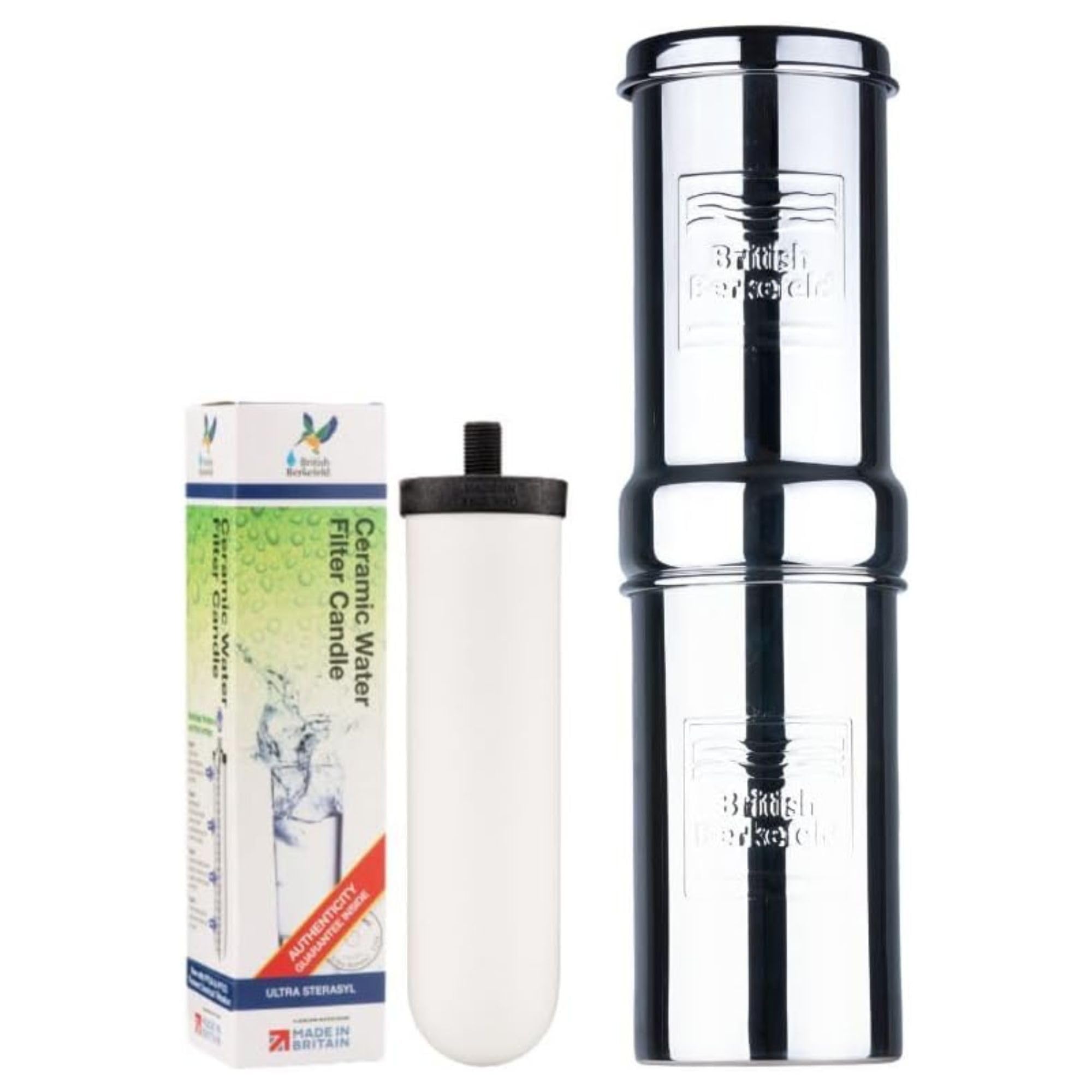 British Berkefeld Sistema Di Filtrazione Dell'Acqua A Gravità In Acciaio Inossidabile Da 1 Litro |Incl 1 Cartuccia Ultra Sterasyl |Acqua Pulita E Dal Gusto Ottimo |Non Richiede Installazione Idraulica