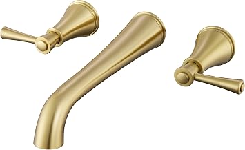 SITGES High Flow Brushed Gold Wall Mount Bathtub Faucet with Two Level Handles,Extra-Long 10.5" Spout Reach Solid Brass Wall Tub Filler with Rough-in Valve Included
