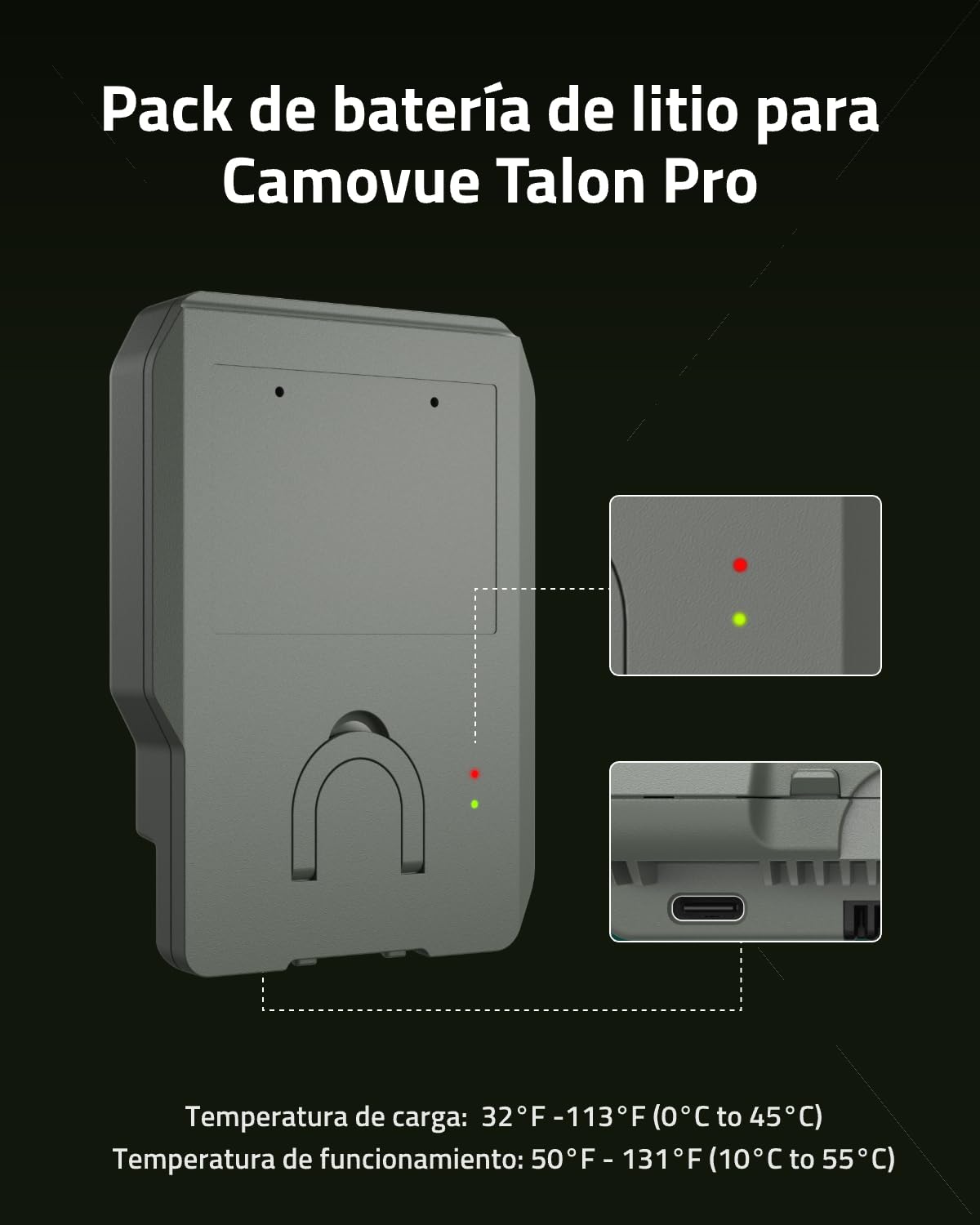 BP-10, Pack de Batería Recargable de Litio, Gran Capacidad, Larga Duración | Ligera, Portátil, Solo Compatible con la Camovue Camera de Caza Talon Pro