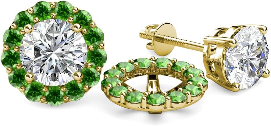 Round Green Garnet 0.96 ctw Halo Jackets for Stud Earrings in 14K Gold