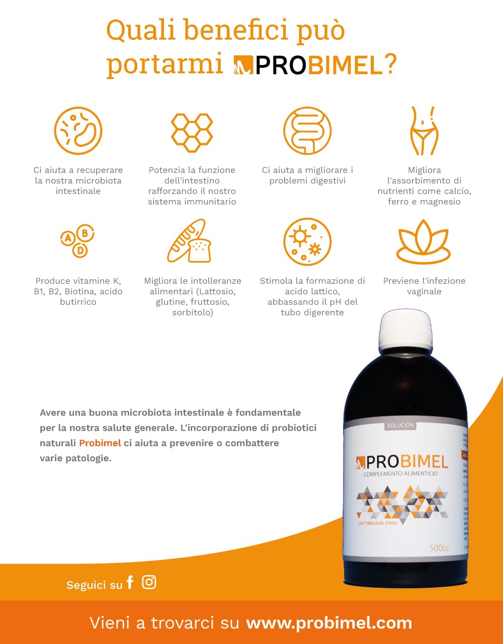 Fermenti Lattici, Probiotici per intestino, PROBIMEL 500. Lactobacillus e spore generatore di enzimi digestivi, colon irritabile, 100 giorni