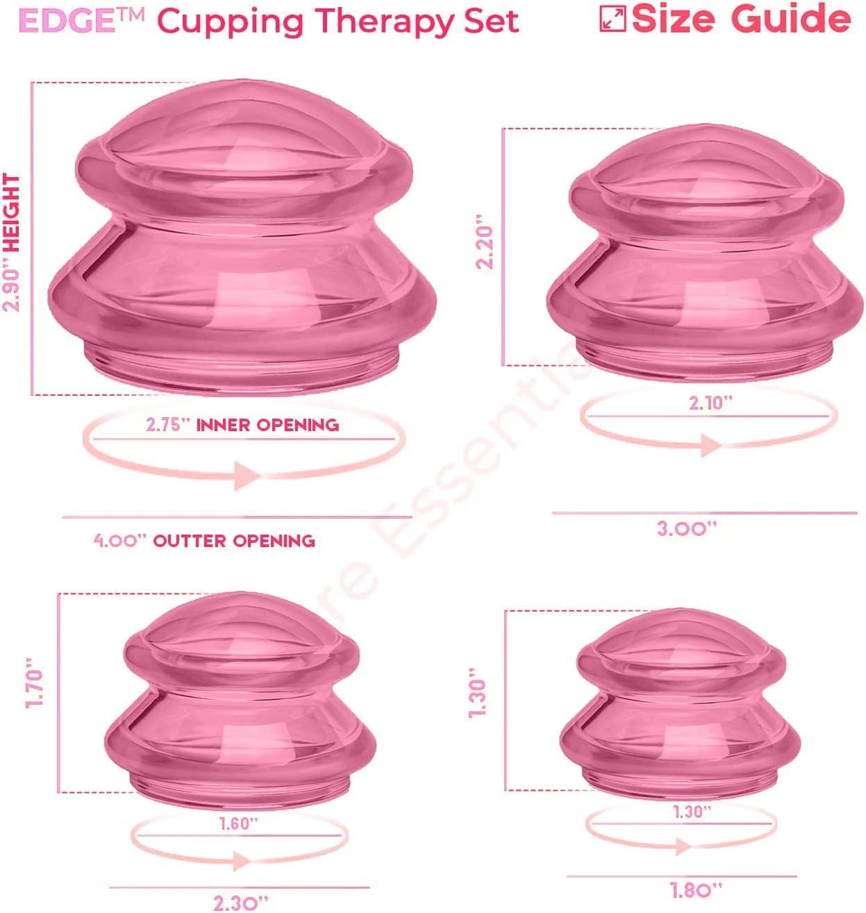 Lure Essentials Silicone Cupping Therapy Set Professional Massage Cupping Cups for Cupping Therapy 4 Cup Kit for Massage, Myofascial Release, Cellulite Reduction Pink)